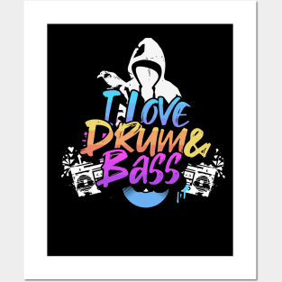 DRUM & BASS  - I LOVE old school hood (white) Posters and Art